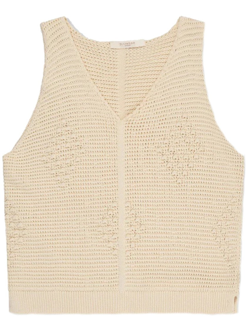 Zanone Textured Open-Knit Sleeveless Crop Top