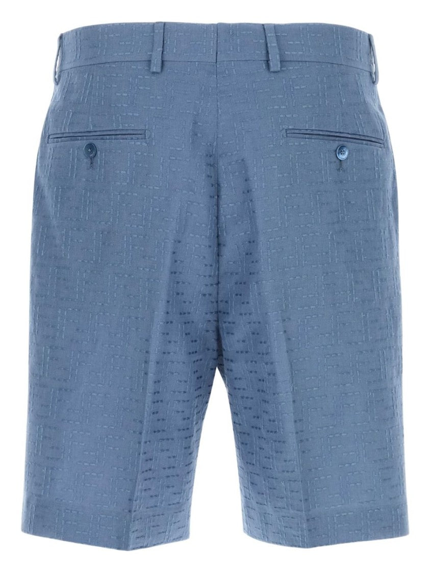 Fendi Light Blue Linen Ff Jacquard Bermudas