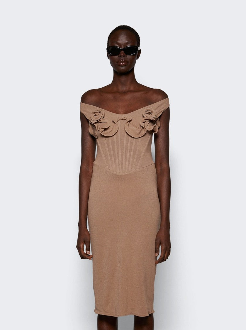 Magda Butrym Rose Applique Dress Beige