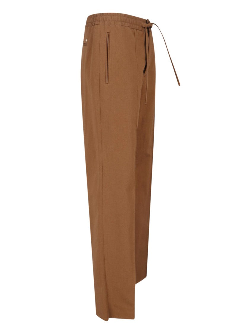 Valentino Brown Cotton Trousers With  Adjustable Drawstring Waist