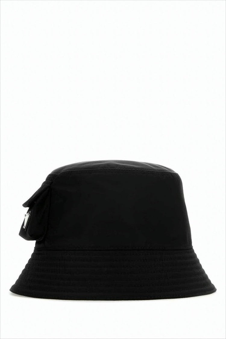 Prada Black Bucket Hat With Stitched Brim And Signature Plaque