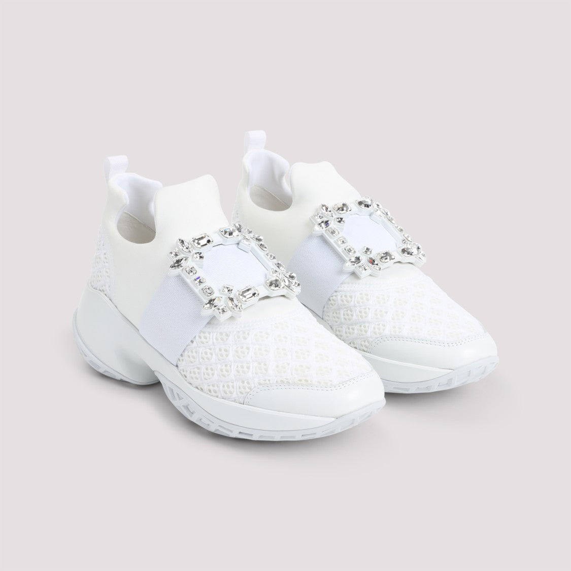 Roger Vivier White Run Strass Buckle Sneakers