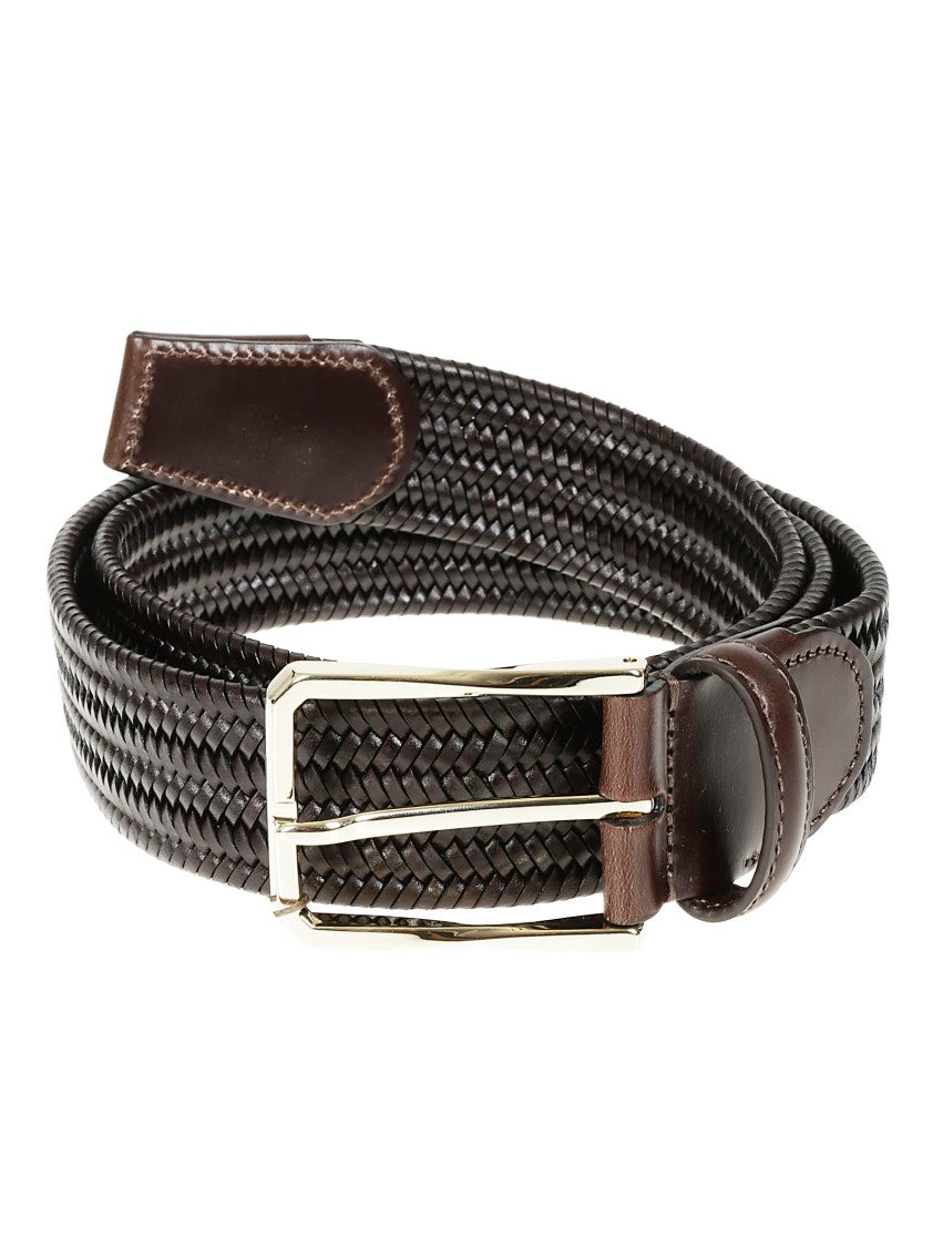 Canali Braided Calf Leather Belt With Polished Buckle