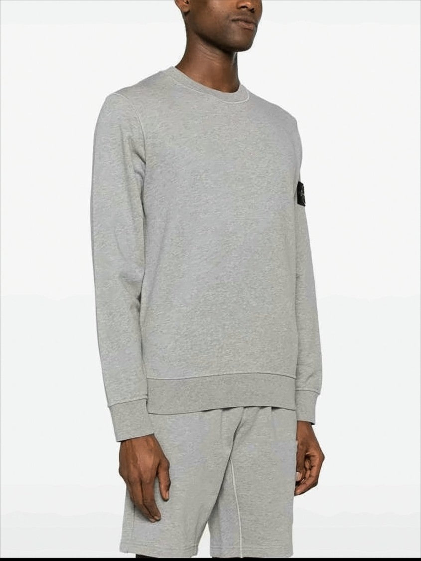 Stone Island Grey Long-Sleeve Sweatshirt With Patch Logo