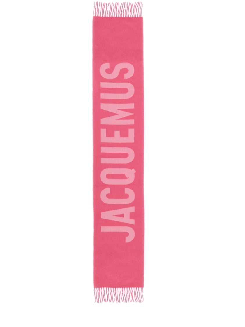 Jacquemus Bold Logo Wool Scarf With Fringed Edges