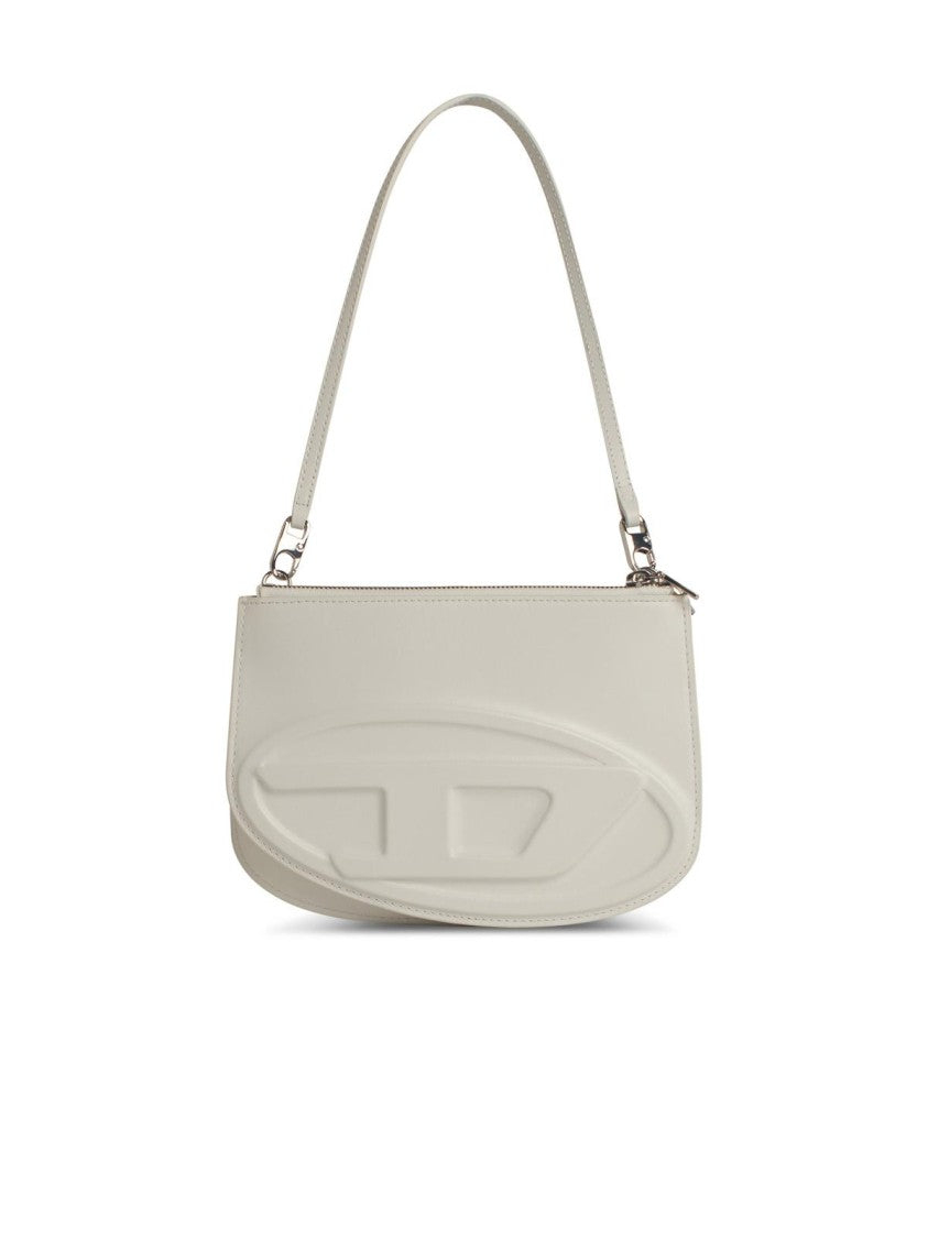 Diesel White Leather Shoulder Bag With Tone-On-Tone Logo Insert