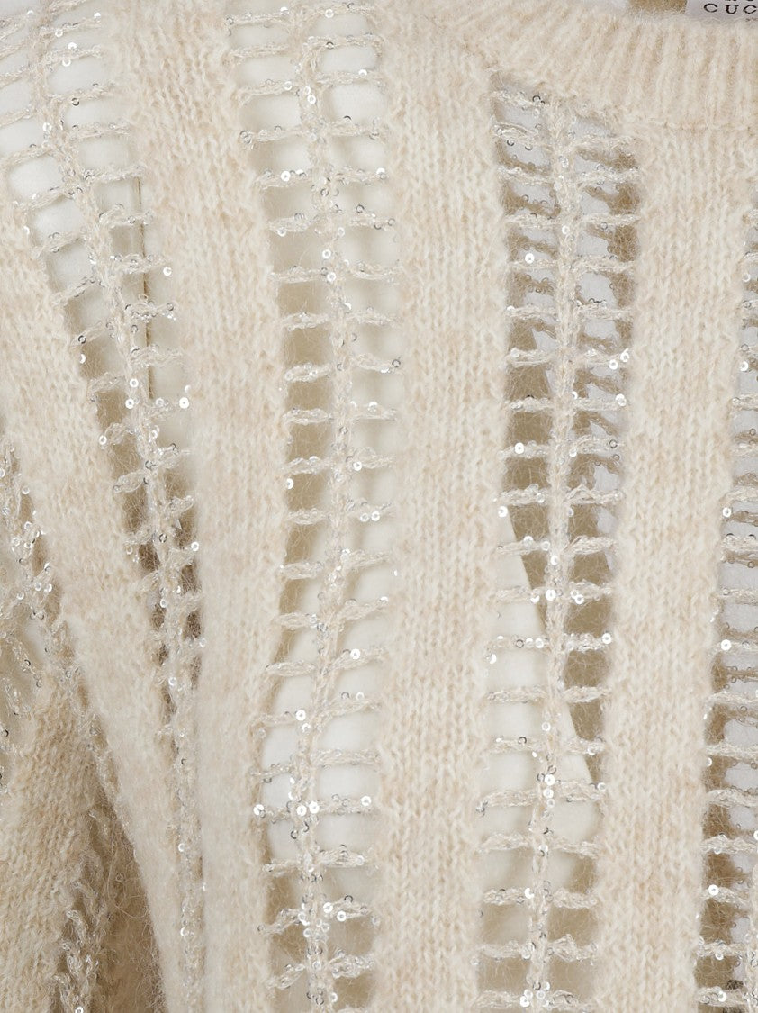 Brunello Cucinelli Open Knit Cropped Sweater With Sheer