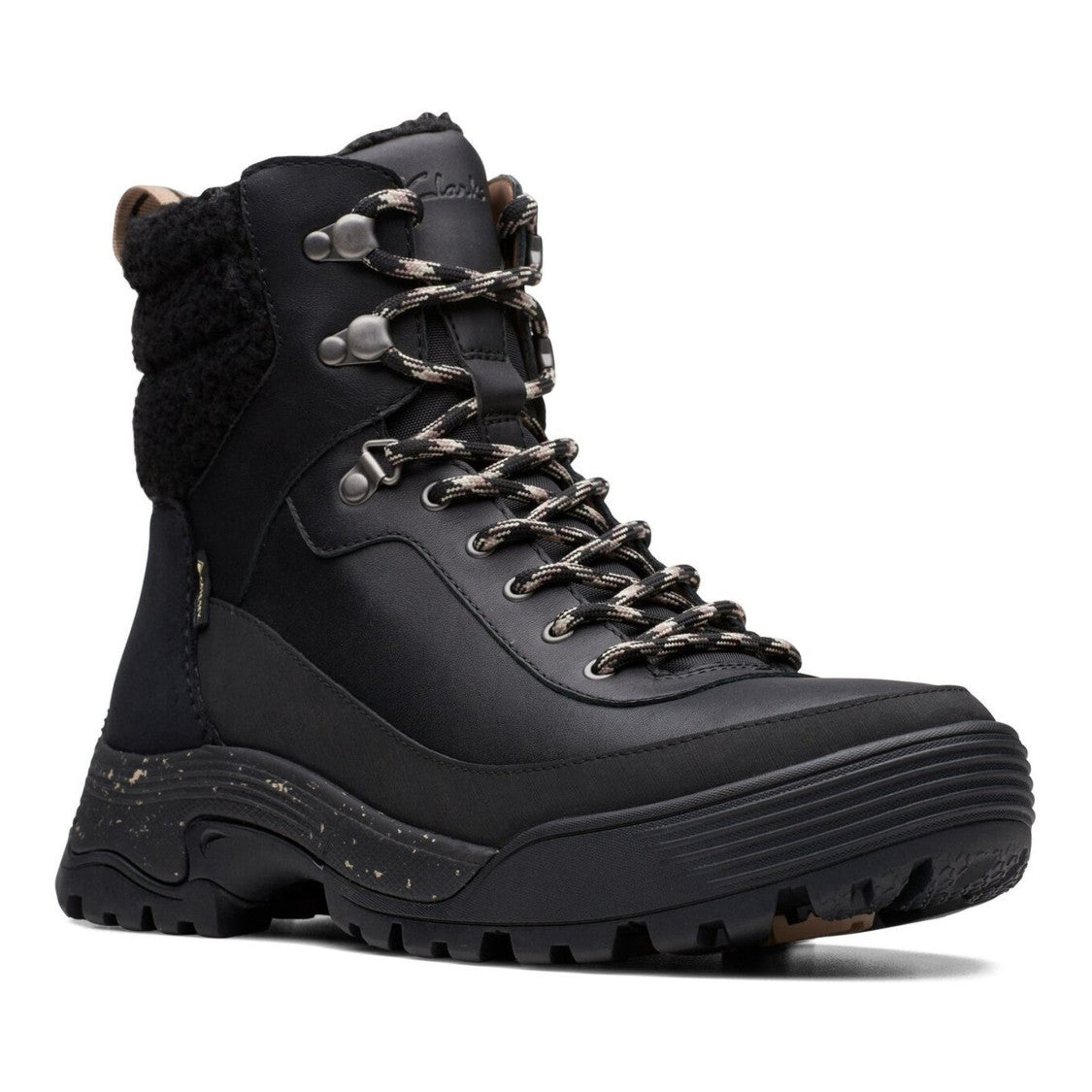 Clarks Black Atlhiketop Gtx Padded Collar Rugged Sole Leather Ankle Boots