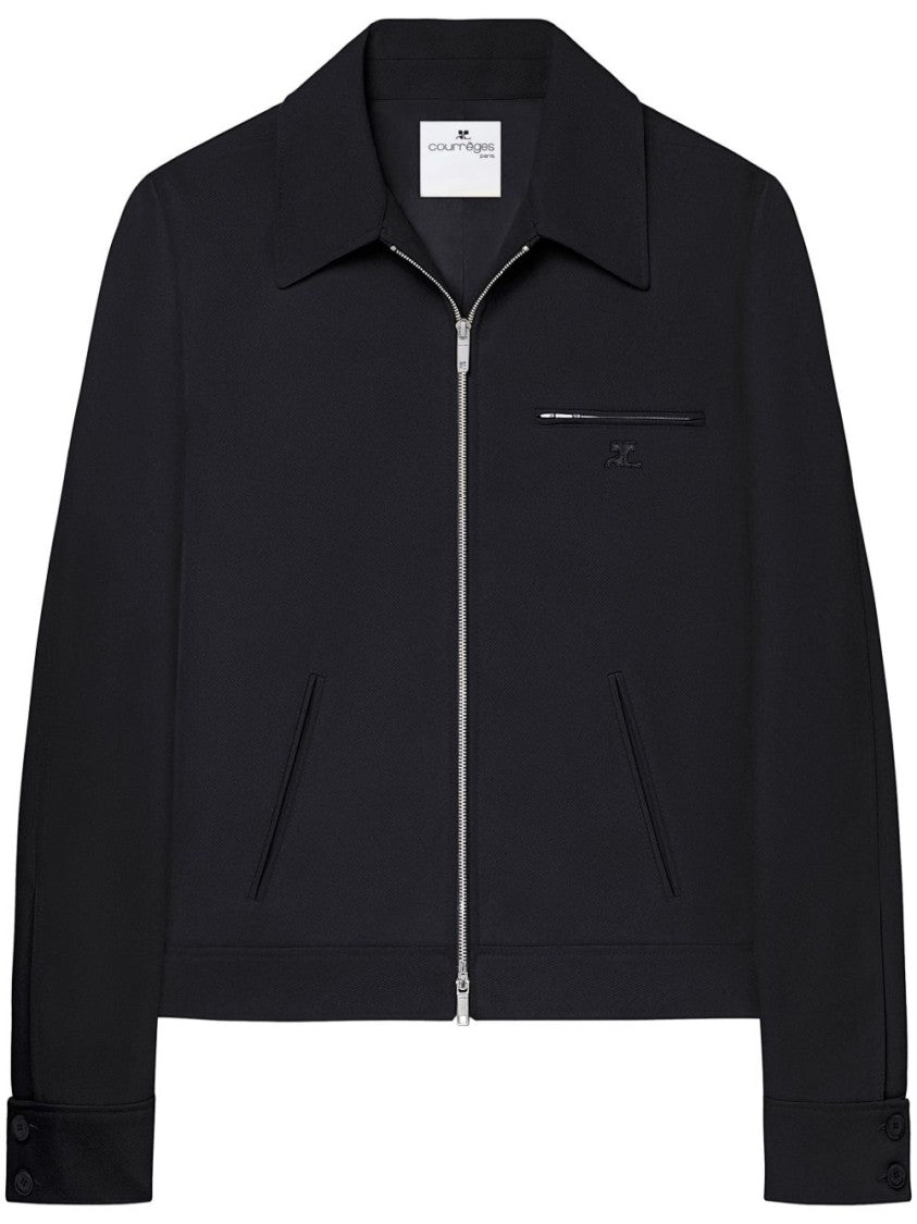 Courrèges Classic Collar Black Twill Weave Jacket
