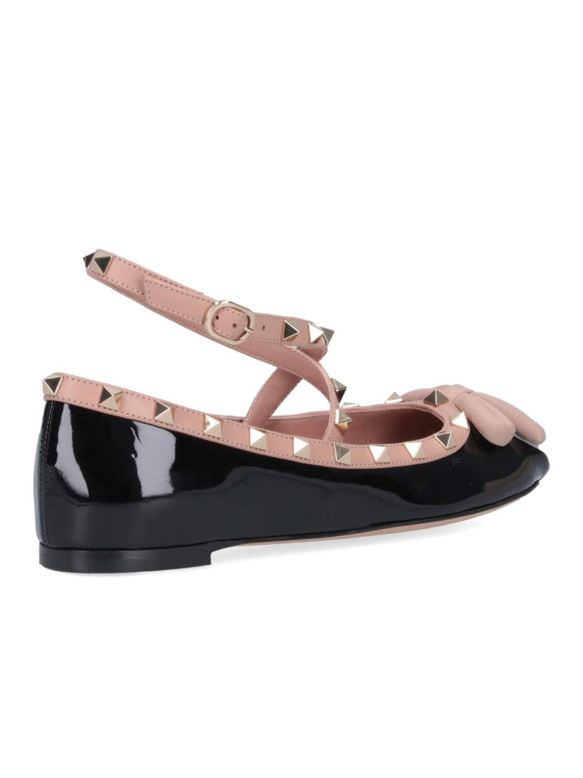 Valentino Garavani Rockstud' Black Patent Leather Ballerinas – Black