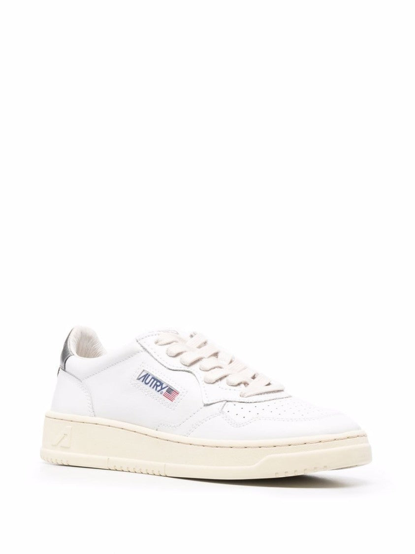 Autry Round Toe Perforated White Leather Sneakers