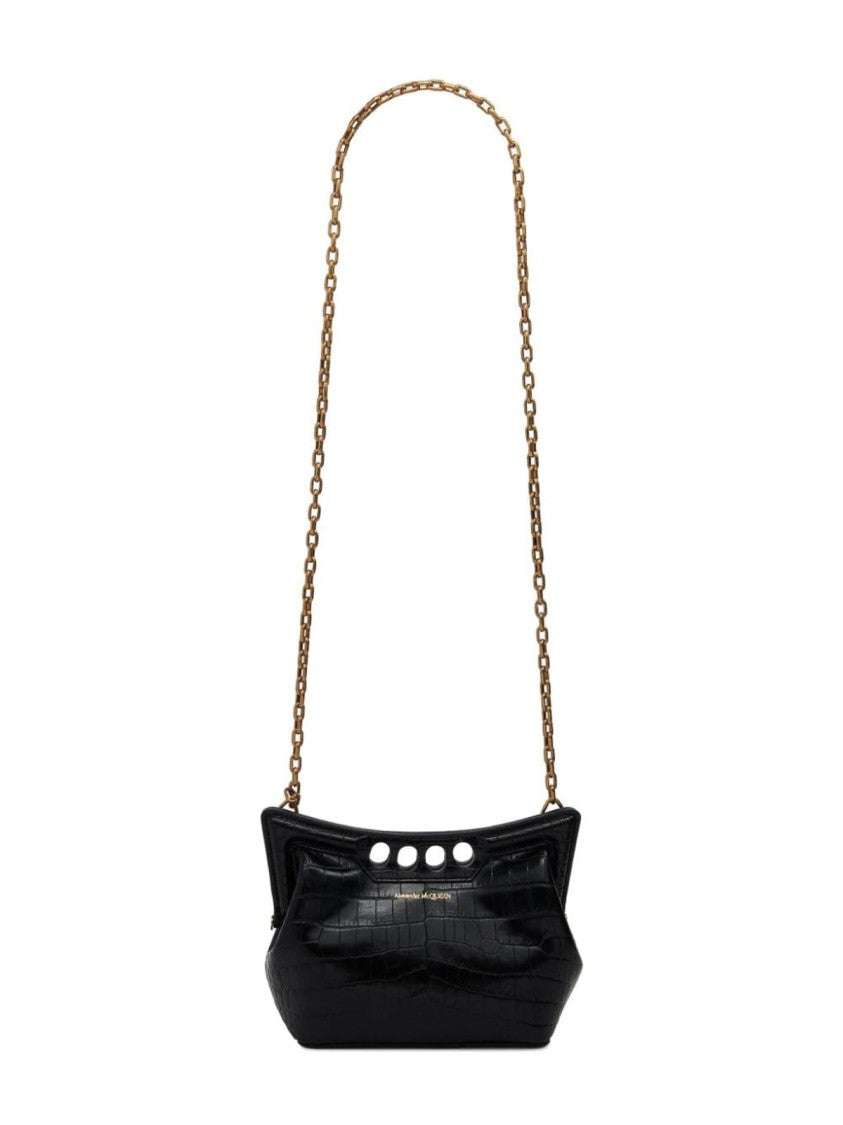Alexander Mcqueen Structured Black Crocodile-Style Alexander Mcqueen Bag
