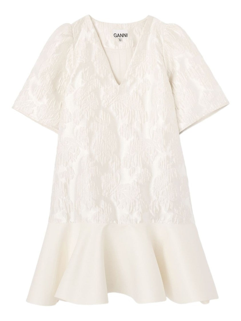 Ganni Textured Floral Jacquard Mini Dress