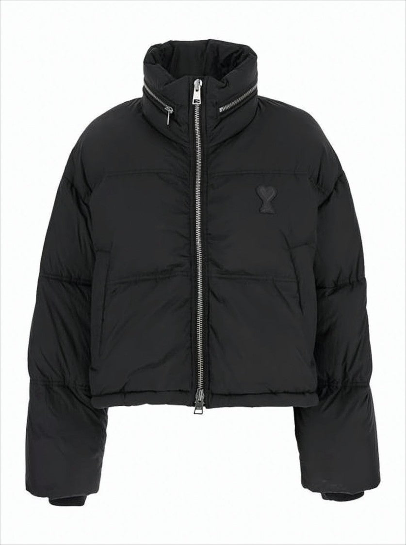 Ami Cropped Puffer Jacket With High Collar And Quilted Design