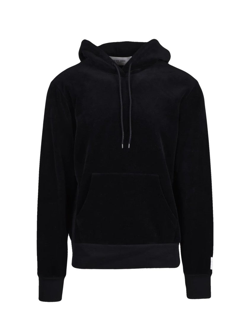 Golden Goose Velvet-Finish Black Hoodie Sweatshirt With Relaxed Fit