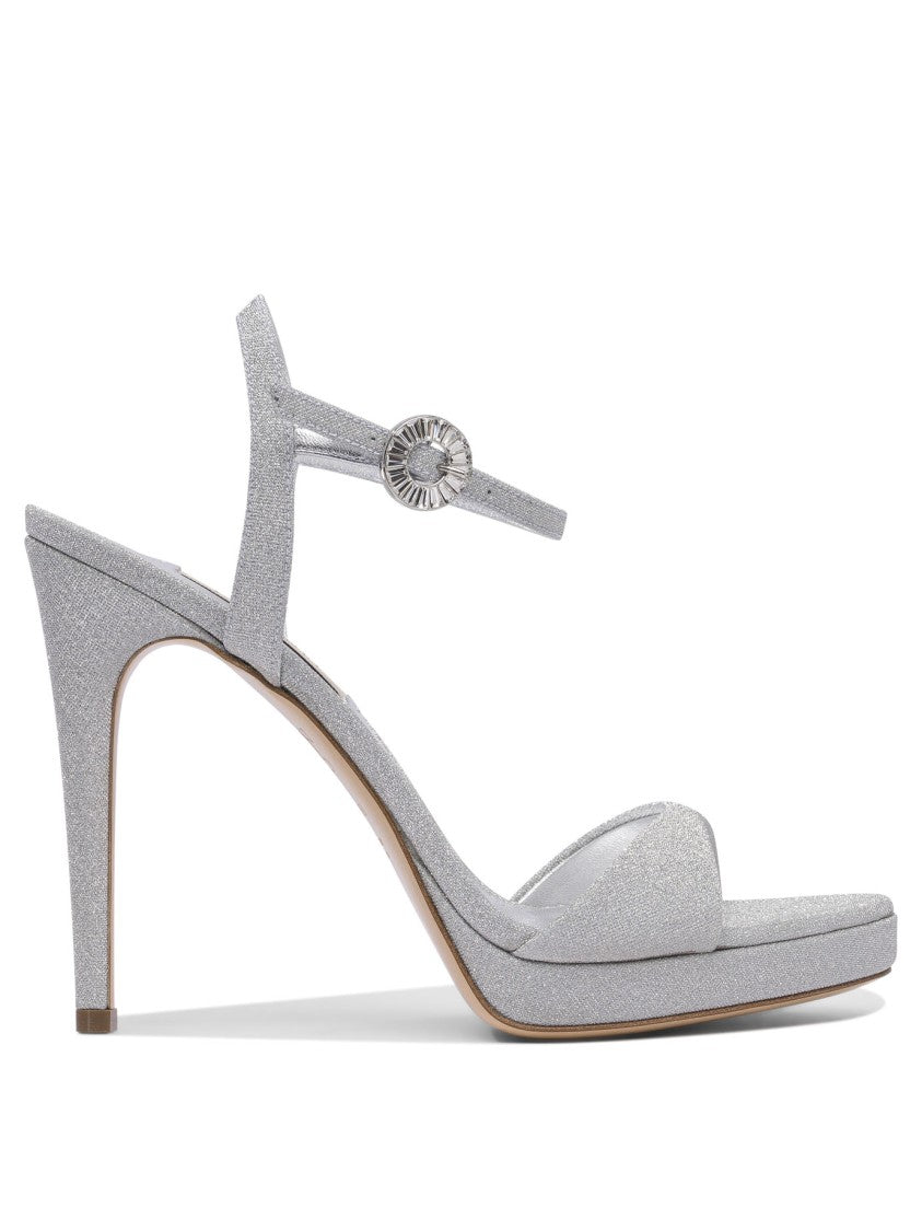 Casadei Silver Finish Heeled Sandals
