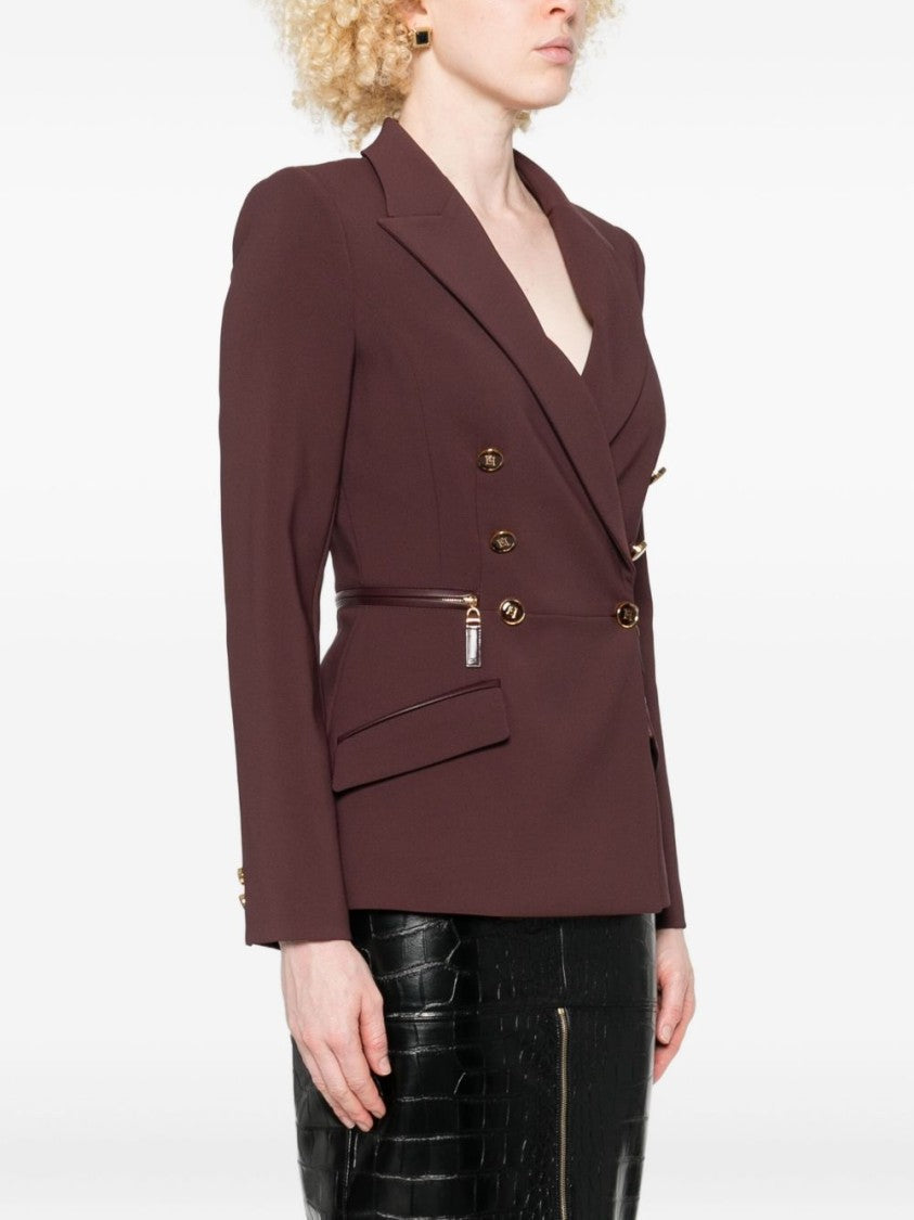 Elisabetta Franchi Double-Breasted Burgundy Jacket With Structured Shoulders