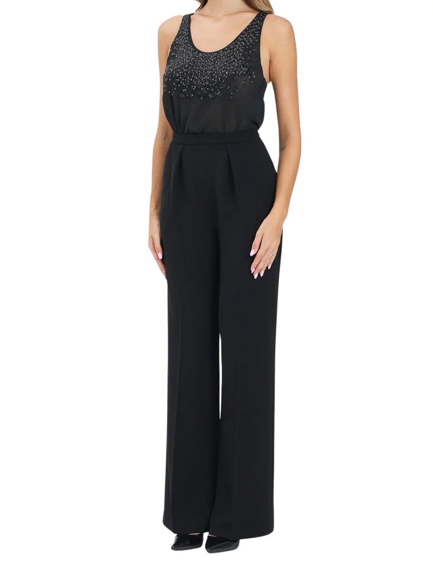 Red Carpet E. Franchi Black Polyester Pleated Jumpsuit