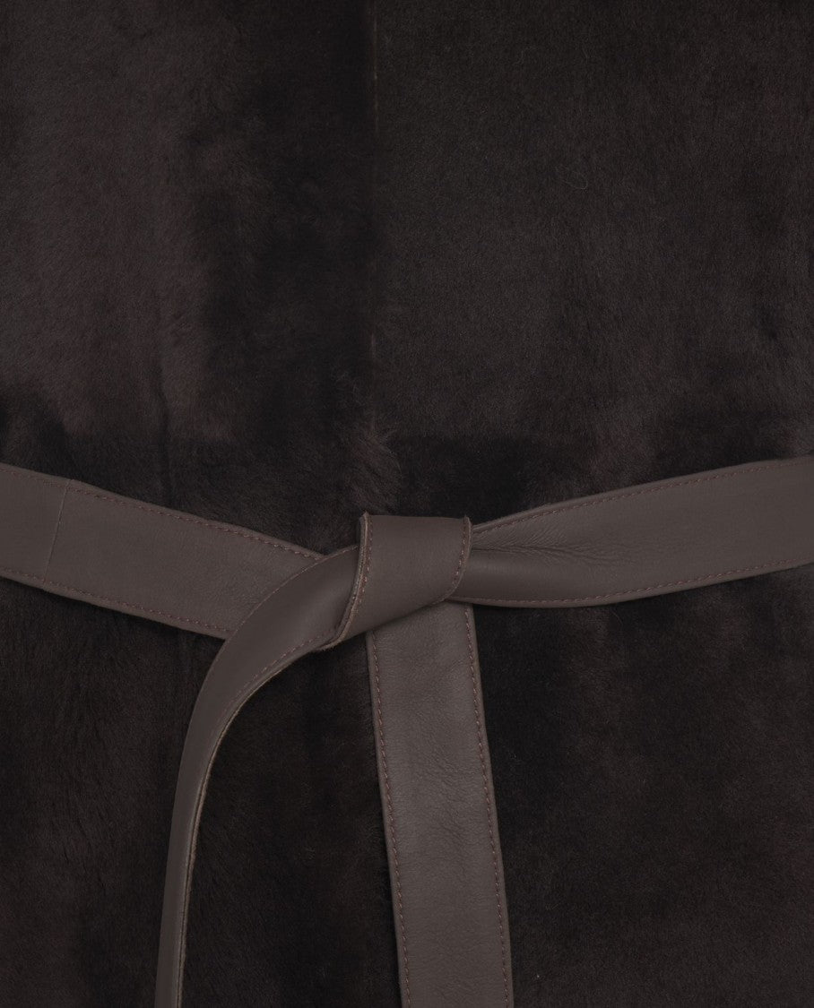 Desa 1972 Shearling Coat With Round Neckline And Waist Belt