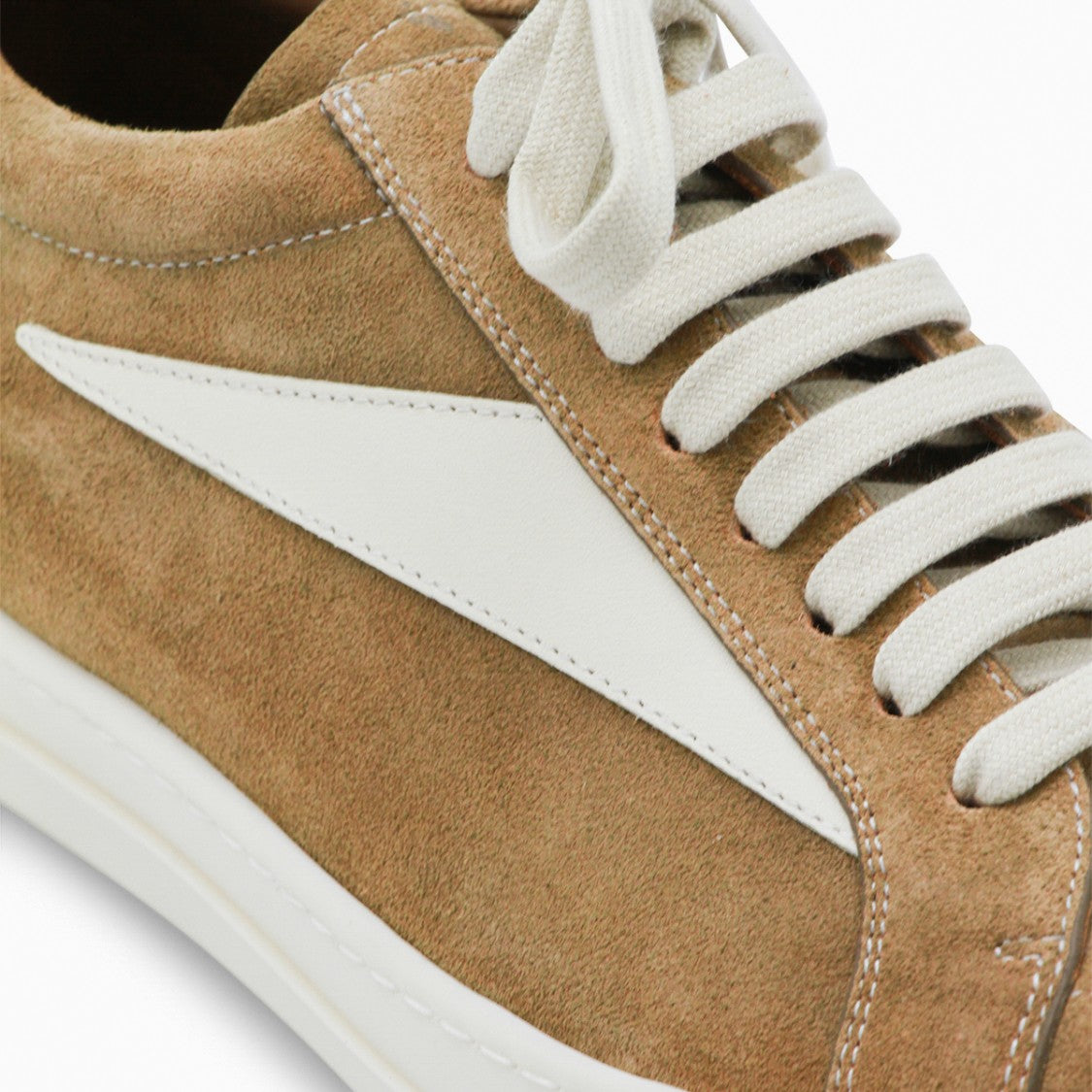 Rick Owens Low-Top Suede Sneakers With Triangular Leather Detail