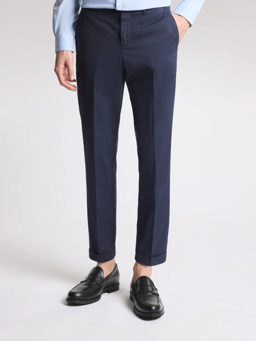 Fay Tailored Slim Fit Blue Cuffed Pants