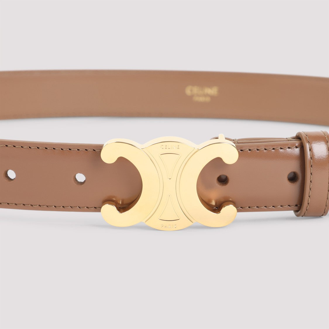 Celine Metallic Bronze Leather Belt With Signature Buckle
