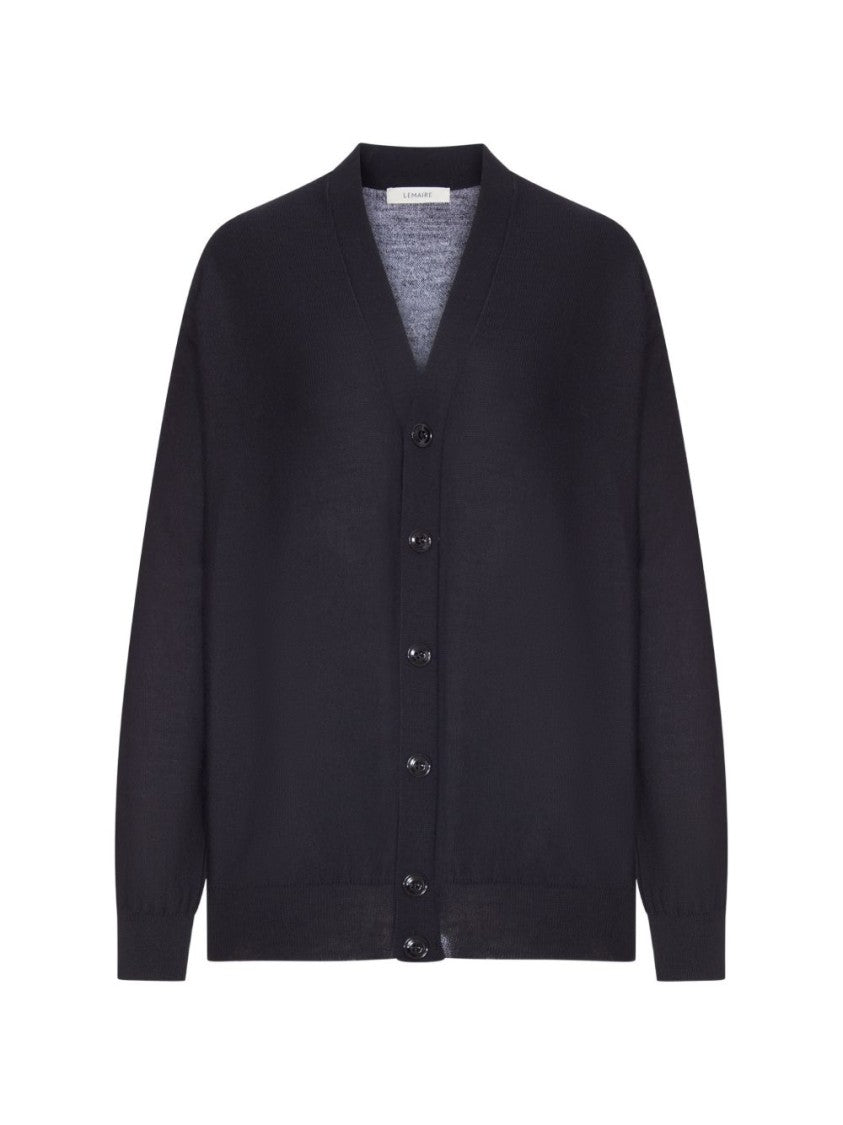 Lemaire V-Neck Black Sweater With Button-Down Front And Ribbed Trim