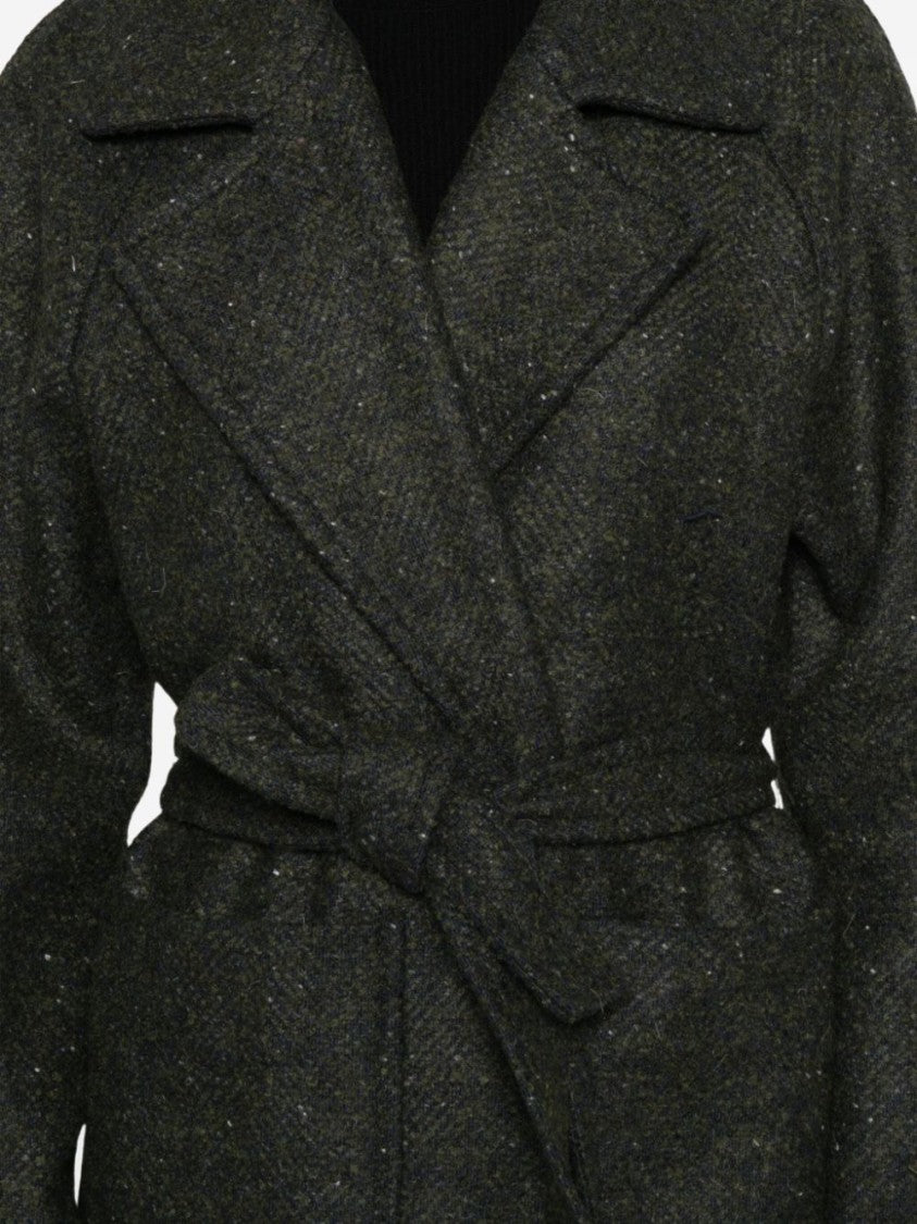 Diega Straight Silhouette Long Coat With Tie Belt And Side Pockets