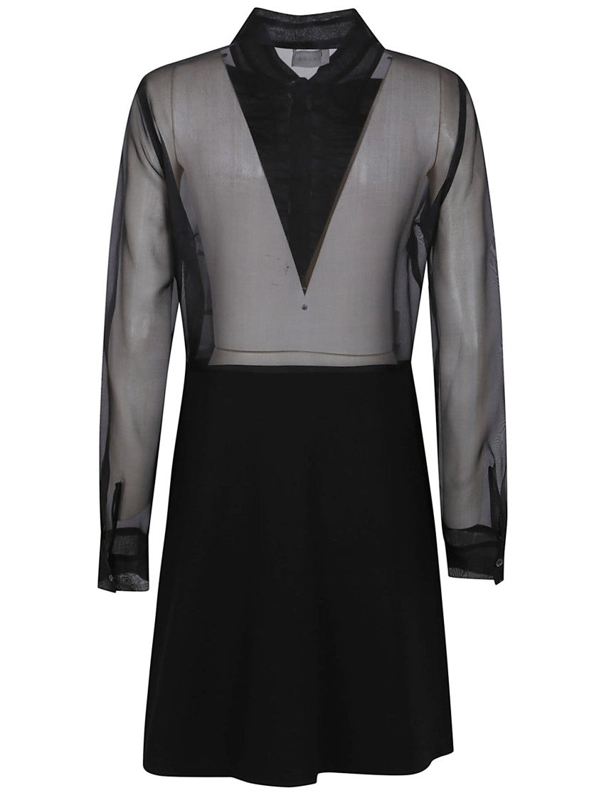Parosh Mini Silk Dress With Ruffle Details And Sheer Sleeves