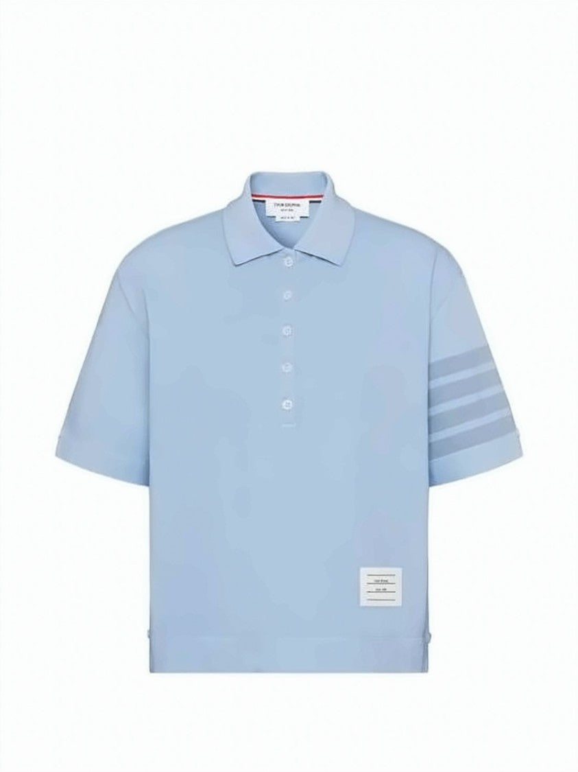 Thom Browne Cropped Blue Polo Shirt With Classic Collar And Minimalist Design