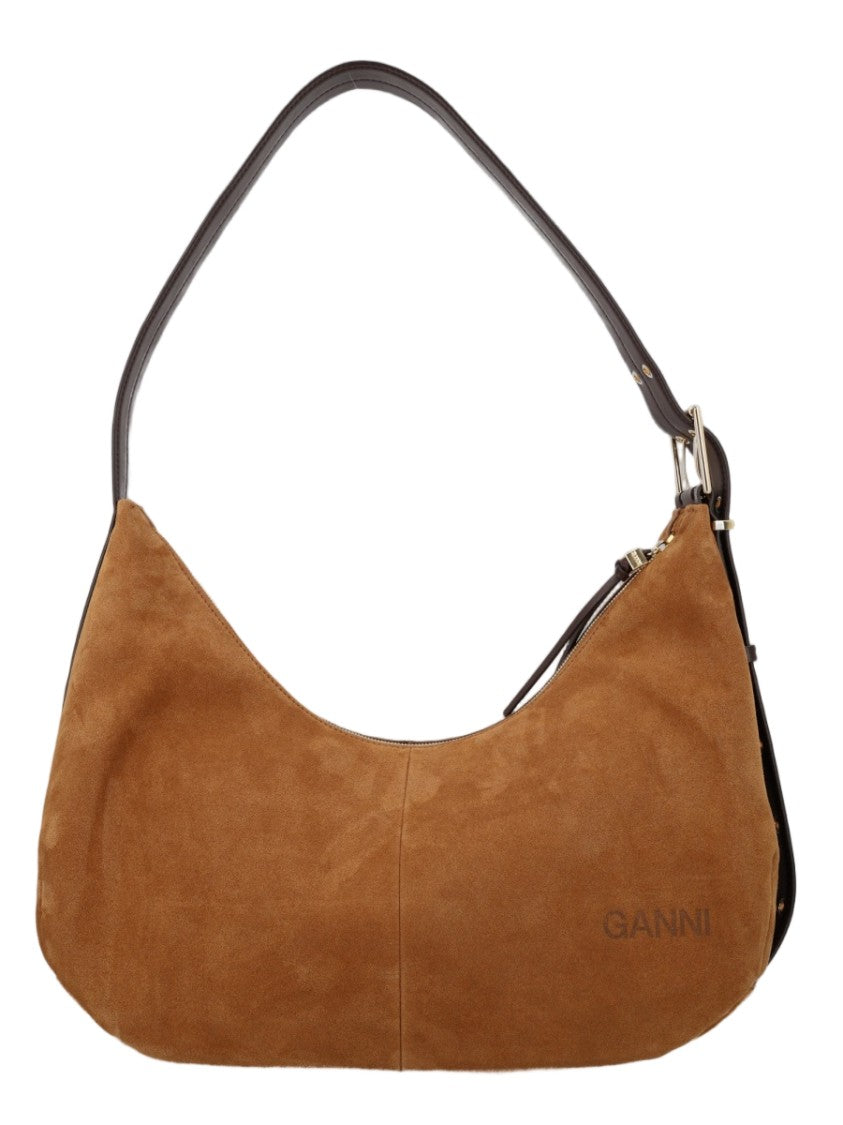 Ganni Crescent-Shaped Recycled Leather-Blend Shoulder Bag
