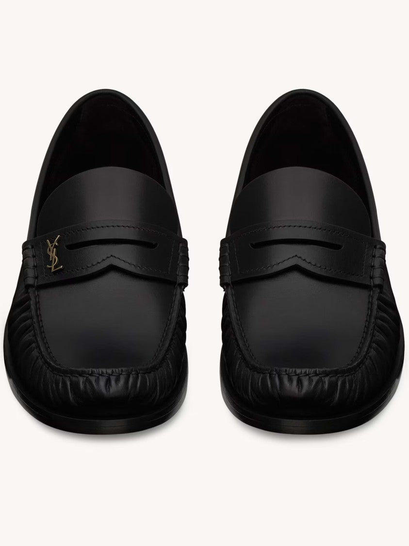 Saint Laurent Black Laurent Moccasin Leather Flats