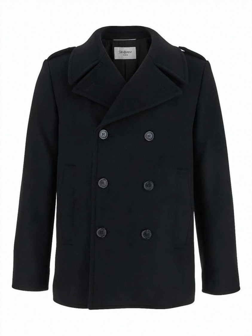 Saint Laurent Double-Breasted Wool Coat With Structured Silhouette
