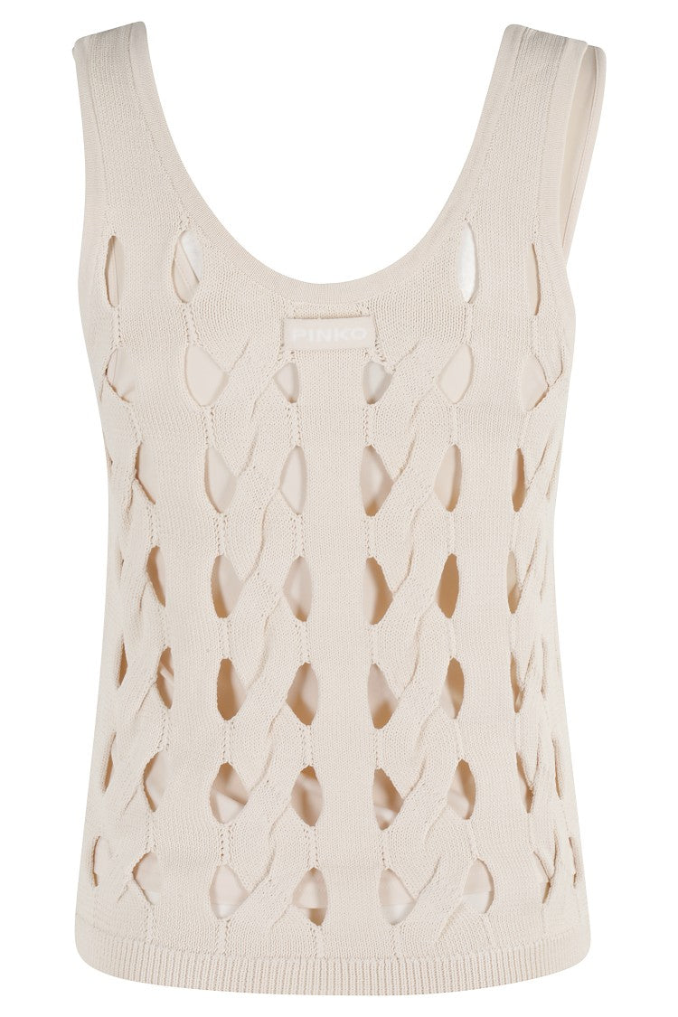Pinko Intricately Woven Beige Top With Perforated Design
