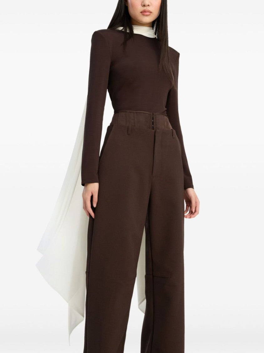 Rotate Brown And White Long-Sleeved Top