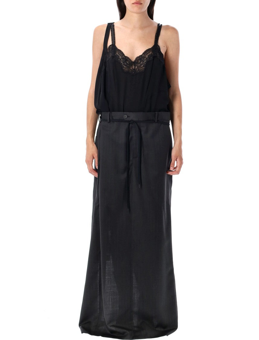 Balenciaga Patched Long Slip Dress With Asymmetric Straps