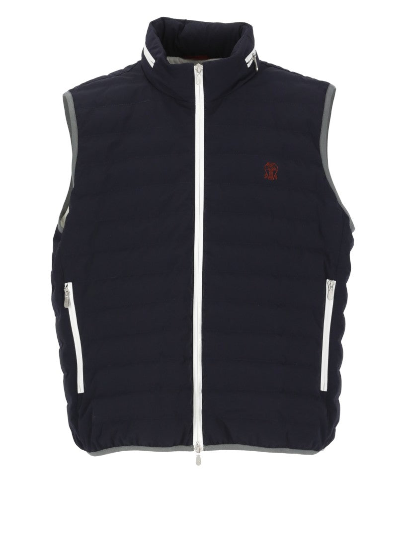 Brunello Cucinelli Blue Quilted Vest With Logo
