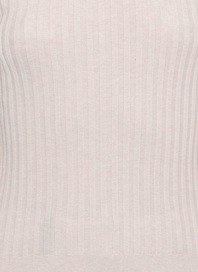 Peserico Beige Ribbed Pattern Cotton Knit Top