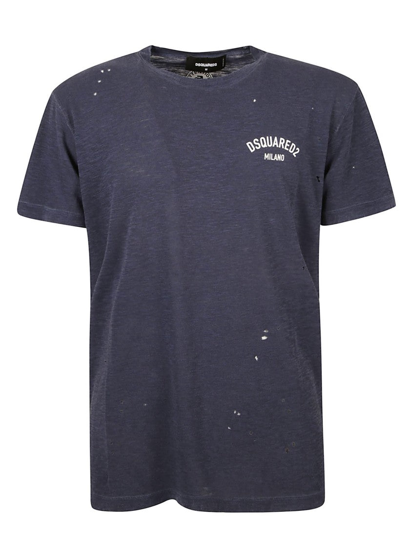 Dsquared2 Distressed Blue T-Shirt With Logo Print