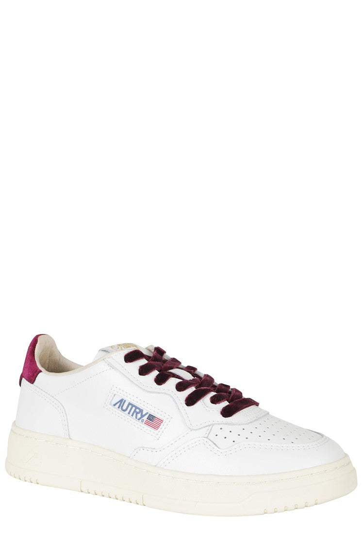 Autry White Red Velvet Accents Medalist Low Leather Sneakers