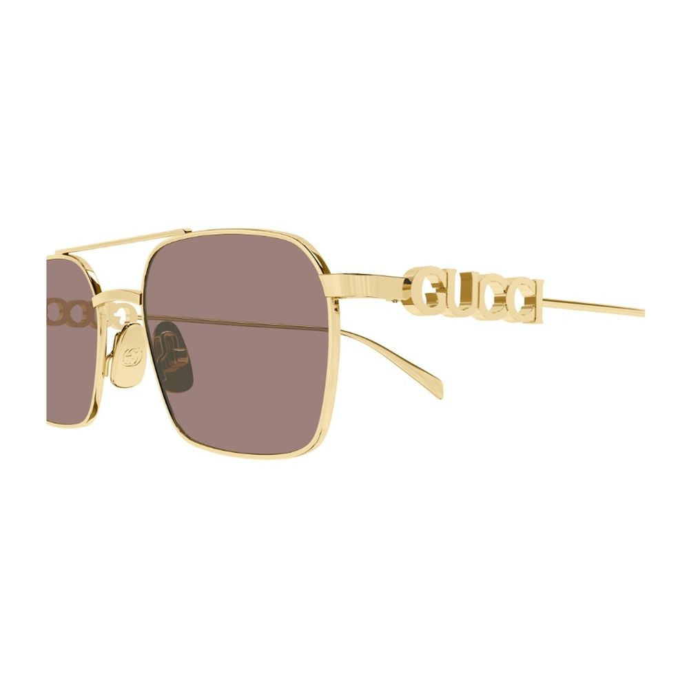 Gucci Gg1804s Linea Name Of Brand Rectangular Gold-Tone Metal Sunglasses