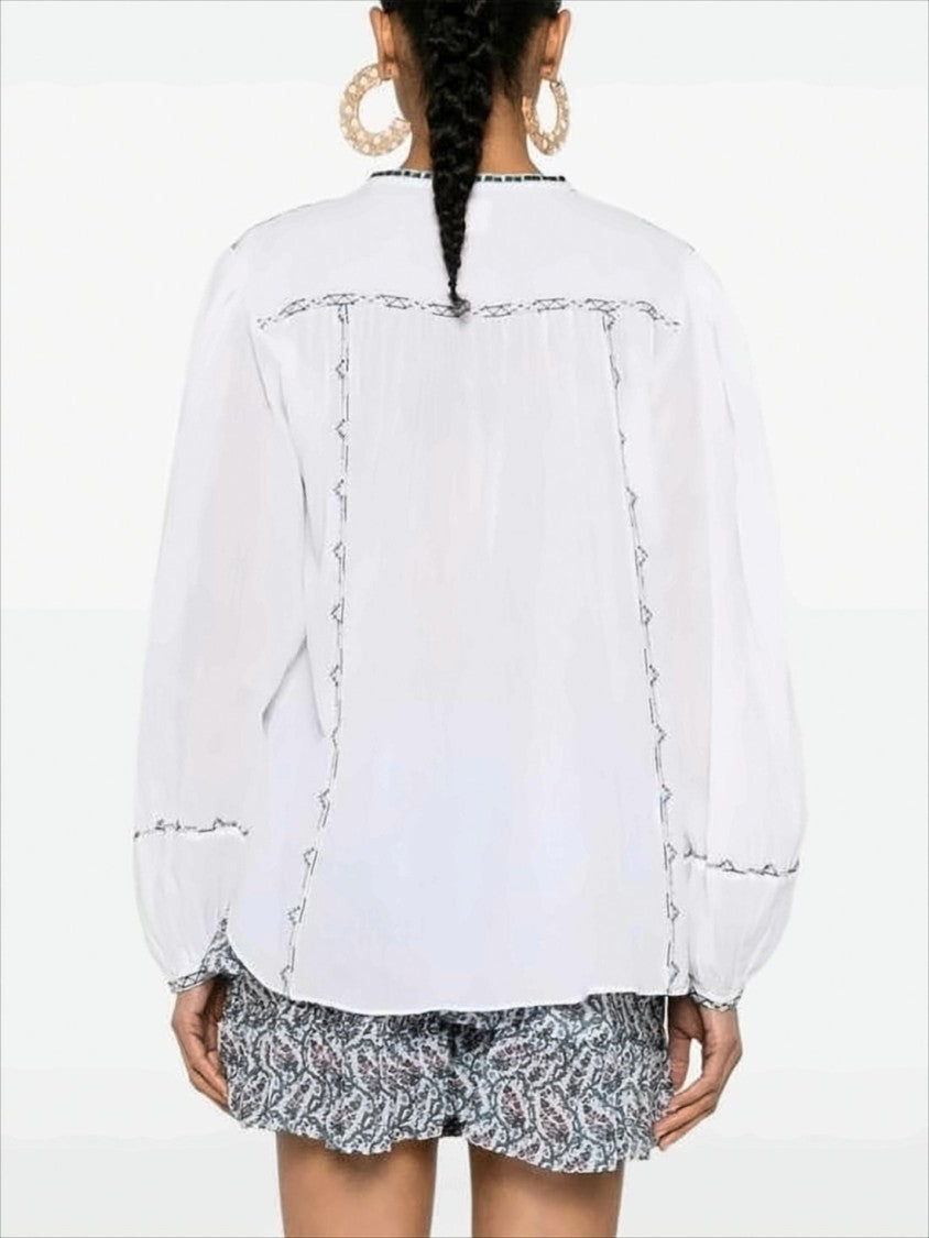 Isabel Marant Relaxed-Fit White Shirt With Embroidery And Tassel Tie
