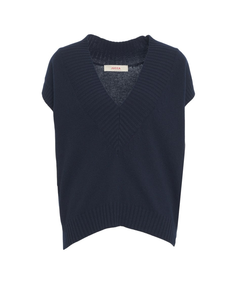 Jucca Sleeveless Wool Knit Vest With Deep V-Neckline