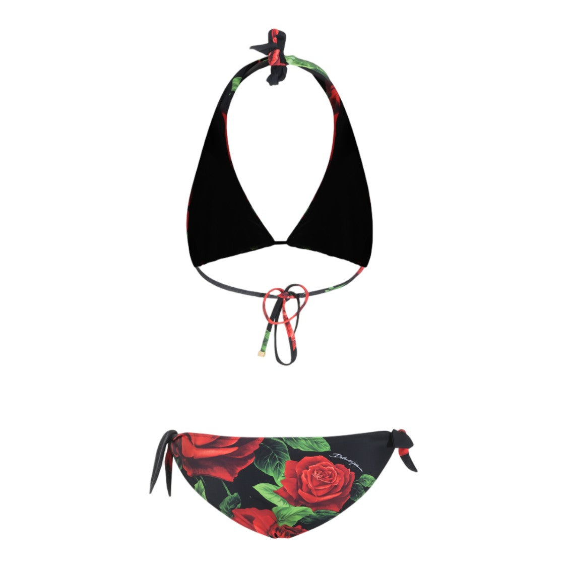 Dolce & Gabbana Rose Print Halter Neck Side-Tie Bikini Set