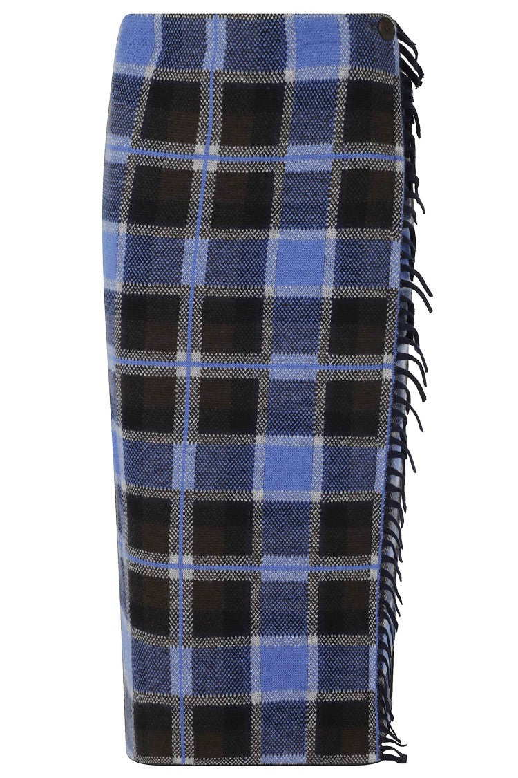 Guest In Residence Blue Tartan Wrap Wool-Blend Midi Skirt