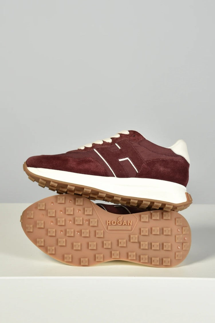 Hogan Burgundy Suede White Accent Sneakers