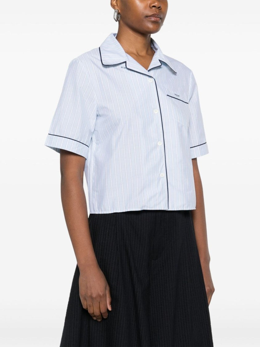 Prada Cropped Striped Shirt With Classic Collar