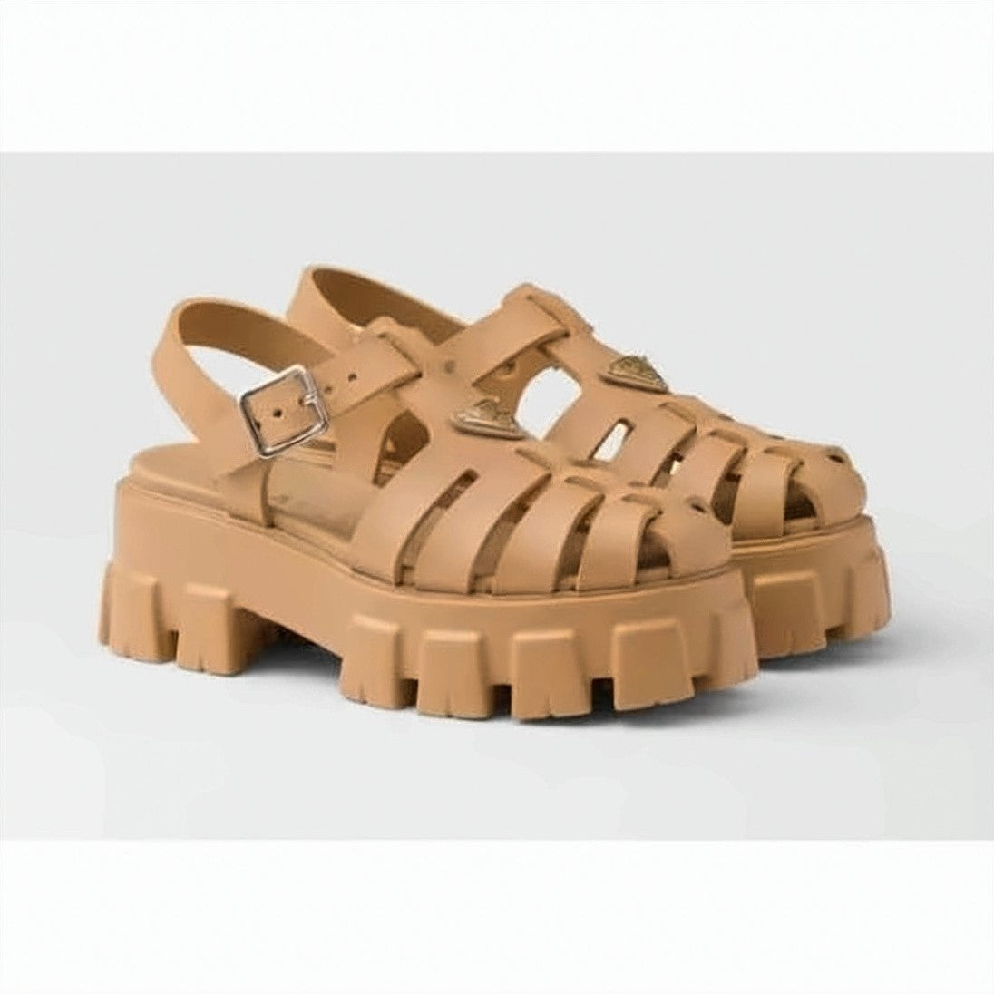 Prada Chunky Platform Sandals With Cage-Like Upper And Buckle Closure