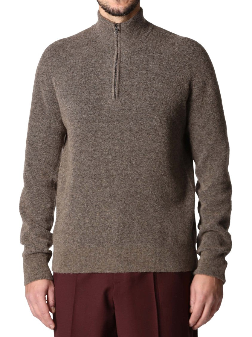 Roberto Collina Textured High-Collar Ribbed-Cuff Knit Sweater