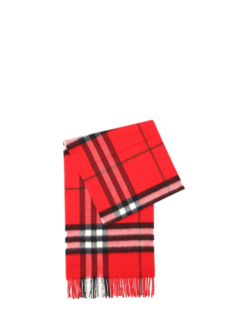 Burberry Red Tartan Cashmere Fringed Scarf